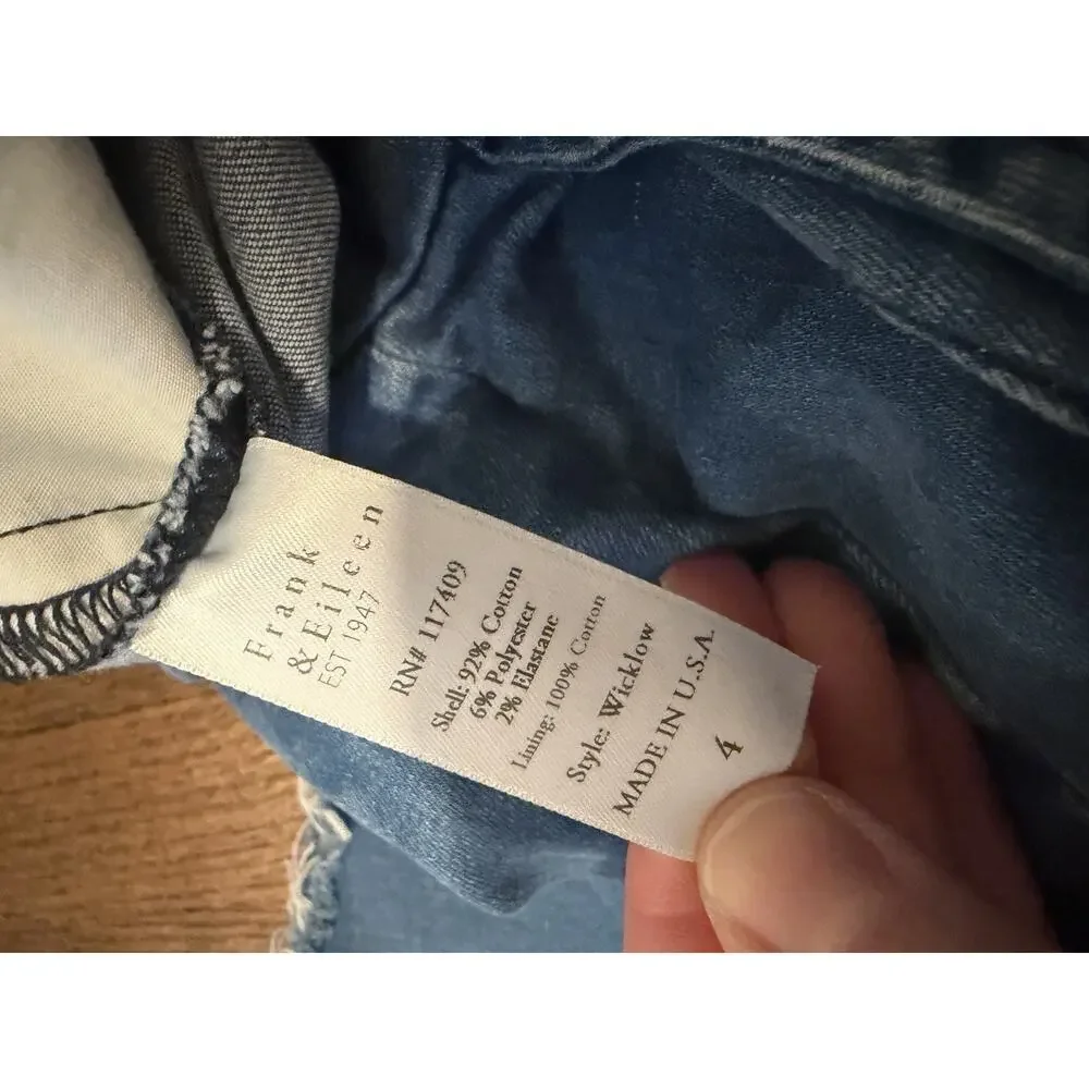 Frank & Eileen Wicklow Blue Denim Italian Chino Crop Raw Hem Mid-Rise Size 4
